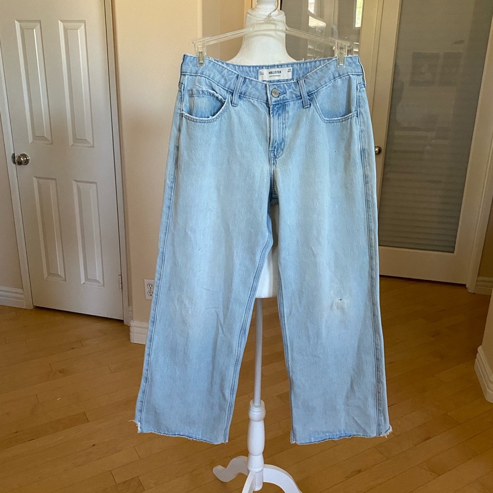Hollister Light Blue Low-Rise Baggy Raw Hem Jeans